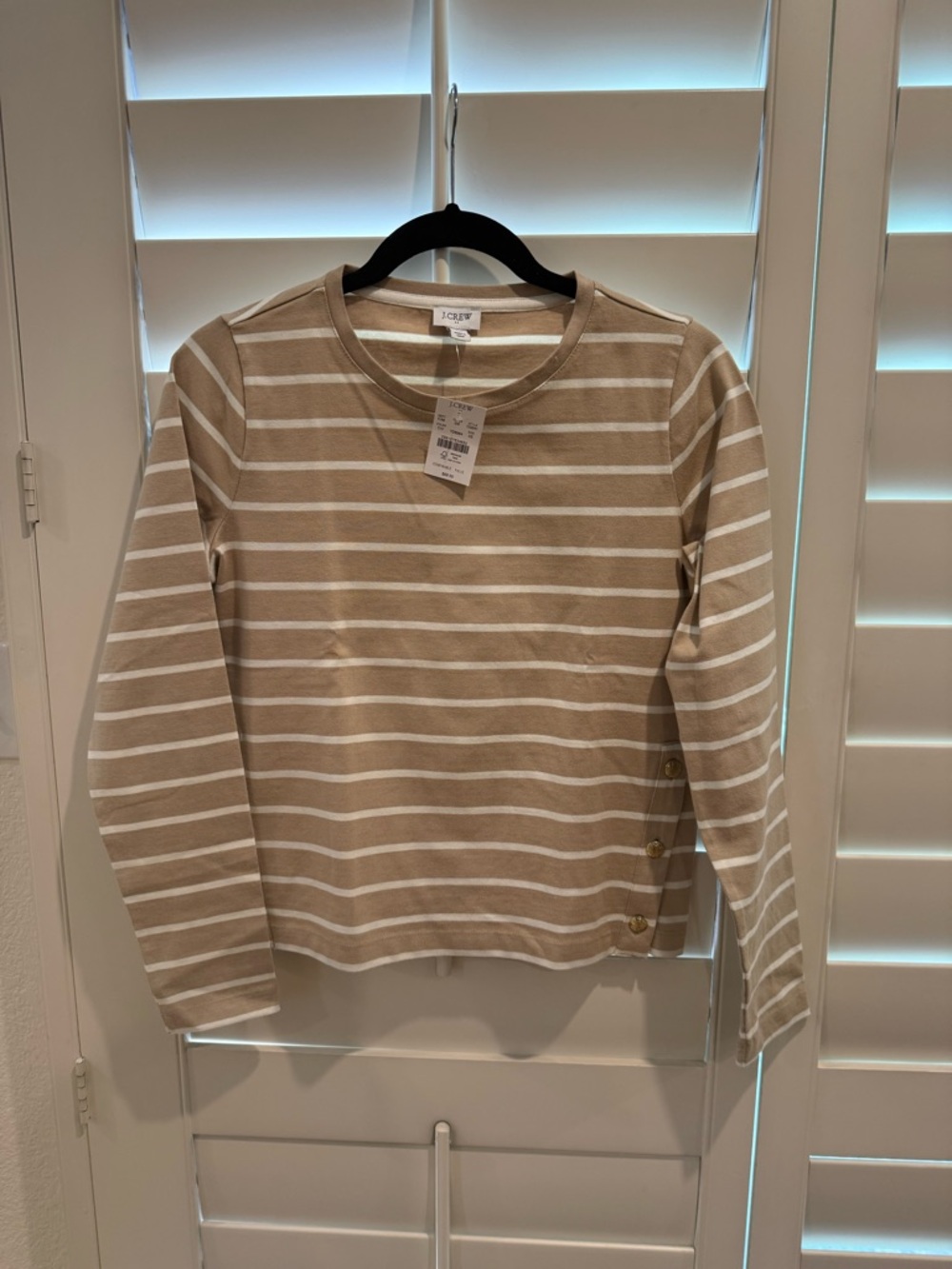 J.Crew NWT Beige and White Stripes Crewneck Tee Long Sleeve Top - Size XS